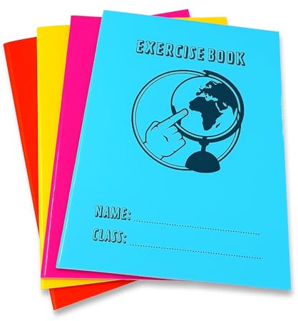 Sixstore A5 Exercise Books, 88 Pages Each Book, Pack of 4 Notebooks, Assorted Colours, 8 mm