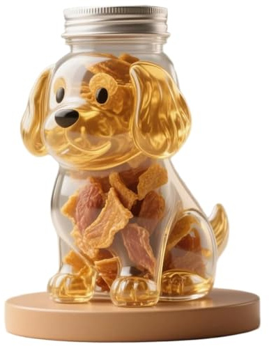 Muzrunq Barattolo per dolcetti per animali domestici, barattolo per biscotti a forma di piccolo Golden Retriever con coperchio, contenitore ermetico in vetro per snack, biscotti, cialde di caffè