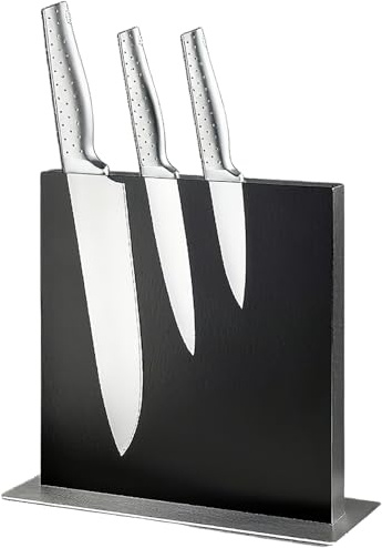 Trhillsbrad Portacoltelli magnetico in acciaio inox, porta coltelli double face, colore nero, organizer per coltelli da cucina