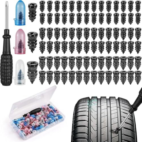 100 chiodi in gomma per riparazione pneumatici, kit di riparazione pneumatici a spirale, tappi a vite per pneumatici, strumento rapido per riparazione pneumatici auto, moto, camion, trattori e ATV