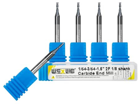 WEXWE Tools Carbide End Mill Square Milling Cutter for Cutting Alloy Steels,Cast Iron, Hardened Steel - 2 Flute Cutting Tools 1/8 Shank (1/64-1.5 5PCS)