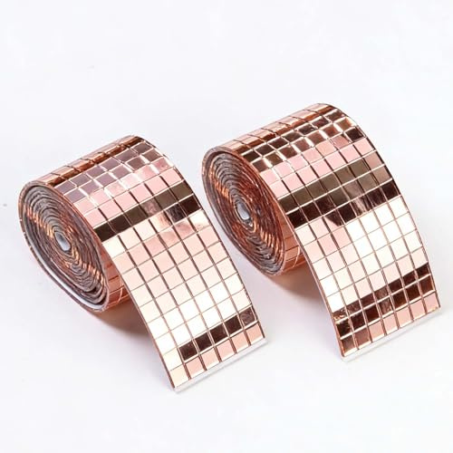 3200 Piezas Baldosas Para Mosaicos, Vinilos Para Espejos, Pegatinas De Azulejos De Mosaico Vidrio Cuadrados, 5 X 5 Mm Mini Espejos De Mosaico Autoadhesivo Para Manualidades Diy (Oro rosa)