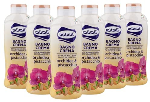 Milmil Bagno Schiuma, Bagno Crema, Fragranza Orchidea & Pistacchio, Dermatologicamente Testato PH Fisiologico - 6 x 1000 ML