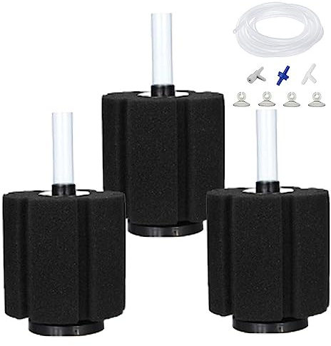 AQUAPAPA Bio Sponge Filter for Betta Fry Aquarium Fish Tank Up to 60 Gallon Each, 3-Pack (L)