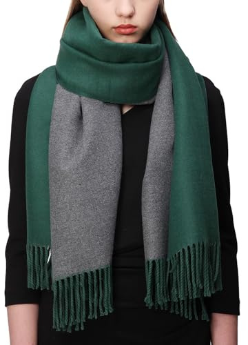 RIIQIICHY Invierno Reversible Bufanda Pashmina Chal Fiesta para Mujer Grande Verde y Gris Pañuelos Fular Foulard Estolas