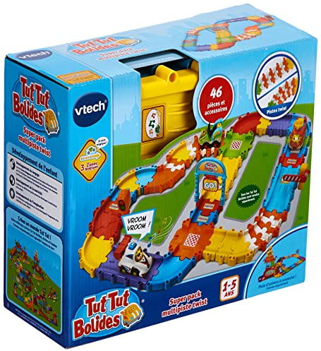 VTech - Tut Tut Bolides, Super Pack Multipistes Twist, pour Circuit Voitures, Extensions des Univers de Jeu, 3 Zones Magiques, Cadeau Enfant de 1 an à 5 Ans - Contenu en Français