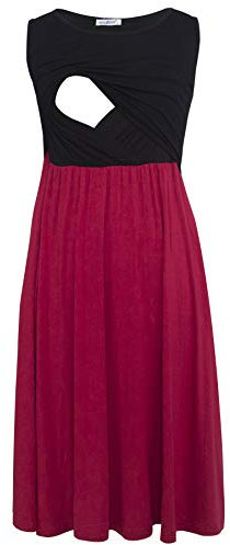 Smallshow Ärmelloses Patchwork-Umstandskleid mit Taschen für Frauen Black-Wine Medium