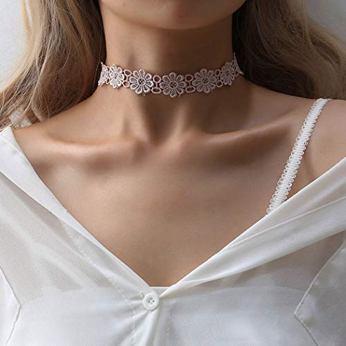 TseenYi Rosa Gothic Tattoo Choker Halskette Spitze Applikation viktorianischen Gothic Stil 35 cm Kette geeignet für Frauen und Mädchen