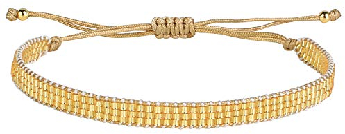 KELITCH Regenbogen Strand Wrap Armbänder Japan Miyuki Perlen Armbänder Hand Woven Geflochtene Cuff Armreifen (Gold 07B)
