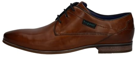 bugatti Uomo Scarpa bassa da business realizzata in pelle di alta qualità, derby dal design minimalista, Marrone Cognac, 44 EU