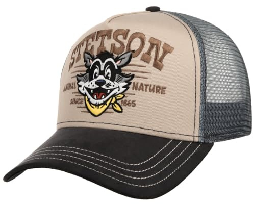 Stetson Animal Nature Trucker Cap Herren Mit Baumwolle Gefüttert Größenverstellbar Snapback-Verschluss Mesh-Einsatz Sommer Winter grau-beige One Size