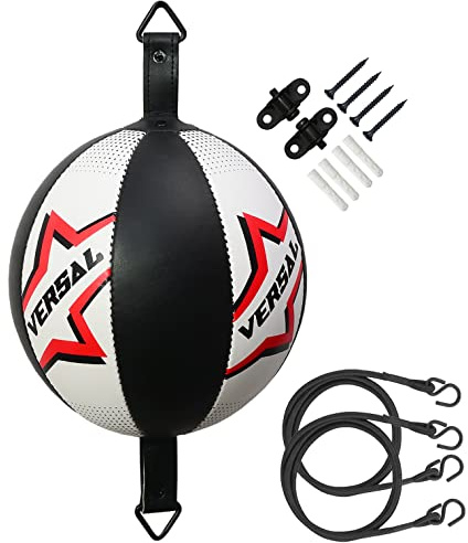 VSL Boxing Double End Ball Leather Speed Ball MMA Dodge Training Punching Speedball Punch Bag with Floor to Ceiling Ropes and Anchors