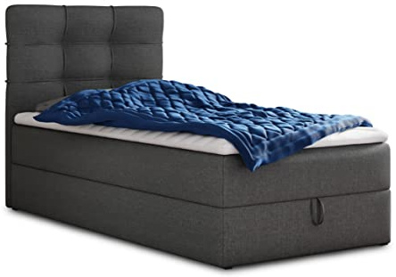 Sofnet Boxspringbett Best Mini mit Bettkasten und Matratzentopper - Einzelbett mit Bonell-Matratze und Topper, Polsterbett, Bett, Schlafzimmer (80 x 200 cm, Graphit (Inari 94))