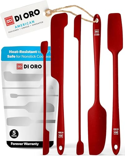 DI ORO Silikon-Glasspatel Zum Schaben - Gummispatel, Hitzebeständig - Küchenspatel, Antihaftbeschichtet, Kochgeschirrsicher - Utensilien-Set Für Mixer, Mischen, Backen (5pc, Rot)