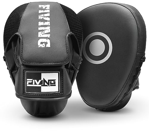 Boxing Pads for Men, Women, & Kids, Leather Focus Mitts for Martial Arts, Boxing Training, Curved Punch Mitts for Karate, Kickboxing,Muay Thai, Taekwondo Black/White