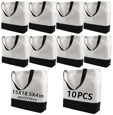 OKBA 10 pcs Sublimation Tote Bags,polyester tote bags for sublimation, blank canvas tote bags for DIY Crafting and Decorating (10, Black/White)