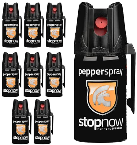 stopnow - 9er Set Pfefferspray & KO-Spray für Selbstverteidigung & Hunde-Abwehr - Pepper Jet-Sprüh-Strahl - Abwehrspray klein - Tier-Abwehr-Spray & Verteidigungsspray für Unterwegs