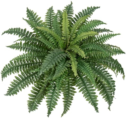Hollyone 25.6'' Artificial Ferns for Outdoors, Fake Boston Fern Bouquet Large Faux Fern Bush Plant for Indoors, Home Decor, Windowsill, Garden Decorations, Farmhouse, Porch Arrangements (49 Fronds)