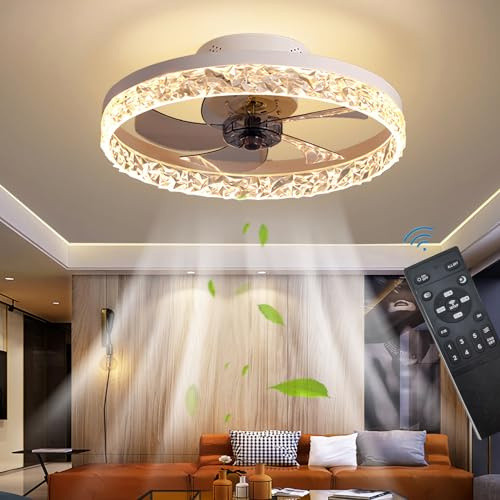 Tyst Takfläktar med belysning Fjärrkontroll, Moderna ljus Fläkt takljus LED Dimbar Takfläktlampa för sovrum Vardagsrum, Fläkt Vändbar och 6 hastigheter (Vit, 50CM)