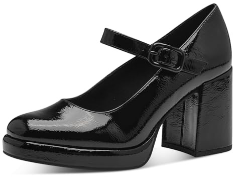 Marco Tozzi Damen Pumps mit Riemen Elegant mit Blockabsatz, Schwarz (Black Patent), 39 EU