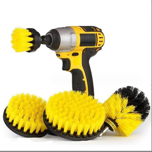 Lot de 4 brosses pour perceuse électrique de 5 cm, 8 cm, 10 cm, 10 cm, accessoires de brosse de polissage, brosses de nettoyage, matériau PP, jaune