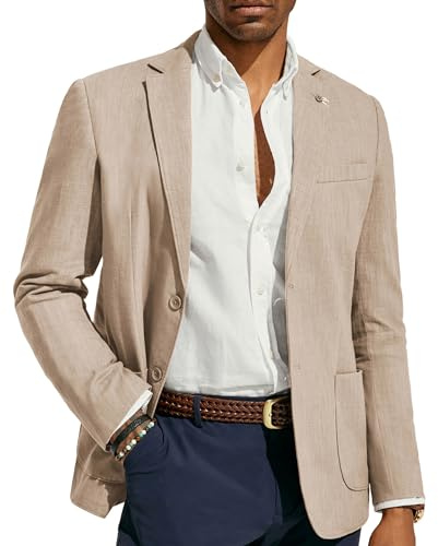 PJ PAUL JONES Mens Casual Blazers Linen Unlined Sport Coat Light Khaki L
