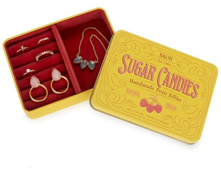 Balvi Sugar Candies Jewelry Box Yellow Simulates a Tin/Velvet Candy Box, Gift