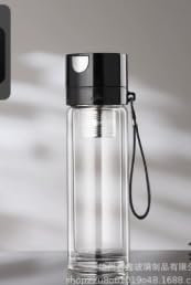 Colexy Bouteille Infuseur à Thé, 520 ml Tasse en Verre à Double Paroi avec Filtre, Tasse à Thé pour Thé en Vrac, Fleur et Herbes, Tasse de Bouteille de Séparation de Thé et d'eau (Noir)