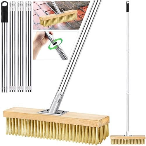 TZEKING Escoba de Alambre con Mango 150cm,Escoba Exterior con Mango,Cepillo de Alambre para Escoba,Escoba Jardin de Cerdas Metálicas Duras,Malas Hierbas y Manchas Difíciles,para Jardín Patio Terraza