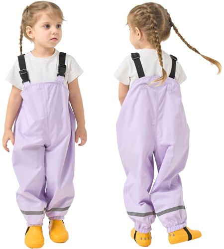 Fewlby Waterproof Trousers for Kids Rain Dungarees with Reflective Strips, Wind and Mud Protection, 2-3 Years