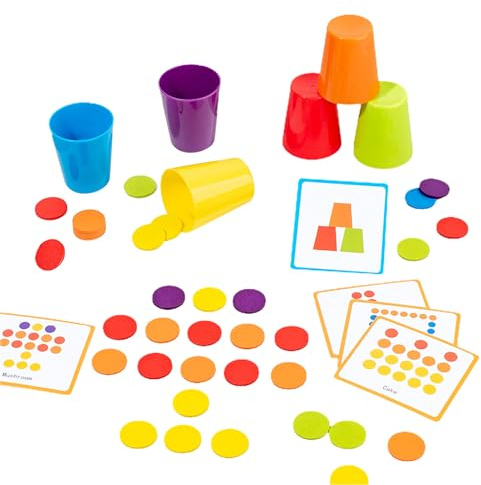 Yonuaret Quick Stack Cups-set, regnbåge stapelkopp, sport stapelkopp hastighetsträning, pusseltankespel med 50 frågekort, färgklassificering för interaktivt lärande