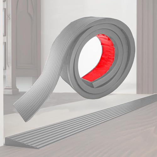 2 m x 8 cm x 1,5 cm dörrtröskelramp, kan belastas upp till 800 kg, gummiramp, självhäftande för 1,5 cm höjdskillnad, dörrtröskel, rullstolsramp för robotdammsugare, barnvagn (grå, 1,5 cm stigning)