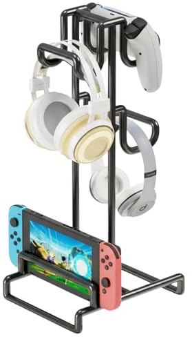 RoxNvm Support Casque Gamer, Métal Porte Casque Gaming, Général Support Casque Gaming, Noir Support Manette, Repose Casquem, pour Tous Les Casques de Jeu Écouteurs de Bureau