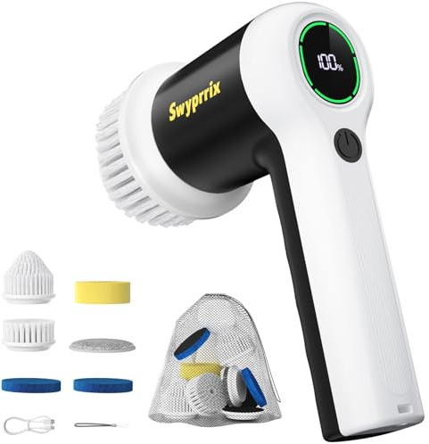 Swyprrix Electric Bathroom Cleaning Brush, Cordless Spin Scrubber Full Body Waterproof IPX7 with 6 Replaceable Brush Heads for Bathtub/Kitchen/Window/Home Cleaning -SD-CTB02