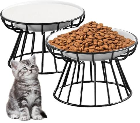TOATELU 2 Stück Katzennapf erhöht Keramik – Doppelnapf Set Katzen Futternapf, rutschfestes Katzenschüssel Set, hochwertige Keramik Futterschale für Katzen und kleine Hunde, Weiß