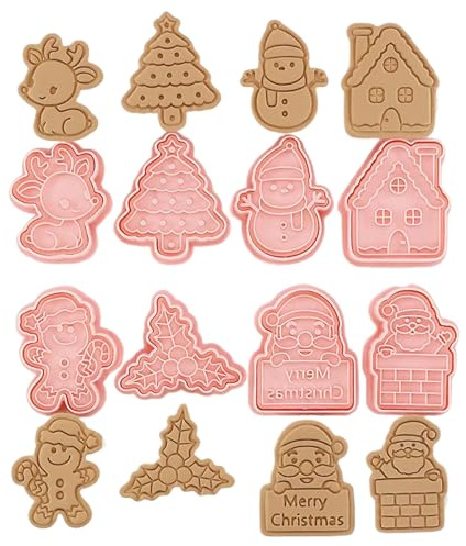 Juego De Cortadores De Galletas De Navidad | 8 Piezas Molde Prensador Para Tartas | Molde Cortador De Masa Prensable | Para Panaderos Caseros, Padres y Amantes de Manualidades para Fiestas