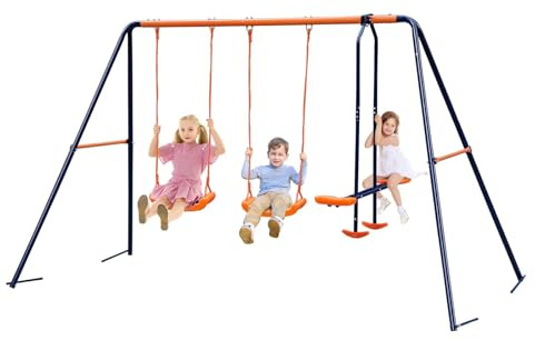 Set di altalene da giardino in metallo per bambini, telaio ad A resistente con doppie altalene e aliante, corda per appendere regolabile, set di altalene da giardino per bambini dai 3 anni in su, 200