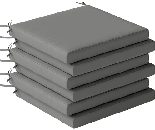 Outsunny Set di cuscini per sedie da pranzo, 46 x 42 x 7 cm, 6 pezzi, cuscini per sedie da giardino, con fodera lavabile e fiocchi, impermeabili e anti-UV, grigio scuro