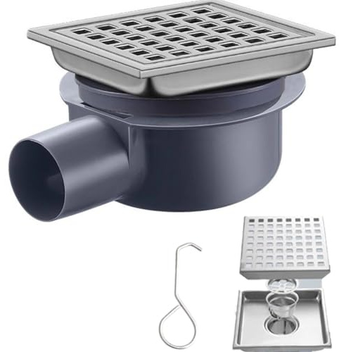 Desagüe de Ducha Cuadrado de Acero Inoxidable con Sifón de 360° y Trampa de Olores, 2 En 1 Canal de Desagüe Revestible con Azulejos,15x15CM Apto para Baños, Sótanos (cuadrícula)