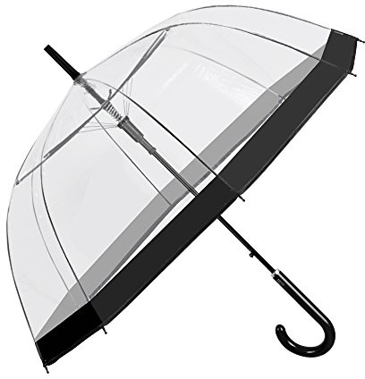PERLETTI 26019, Ombrello Automatico Trasparente a Cupola per Donna, Resistente e antivento, in PVC con bordo nero, Diametro di 89 cm