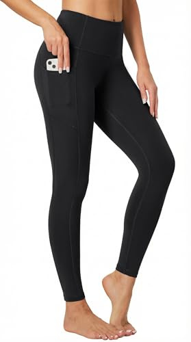 Heathyoga Leggings with Pockets for Women Tummy Control High Waisted Yoga Pants with Pockets for Women Compression Leggings Black