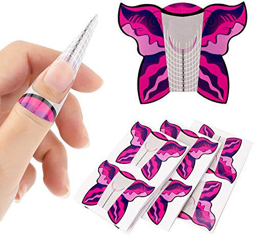 MWOOT 100 Stück Nailart Nagelschablonen, Nagelkunst Nagelform Schablone, Selbstklebend Verlängerungsfolie Aufkleber, Gelnagel Extension Modellierschablonen - Rosa Nail Art Nail Form Guide Sticker