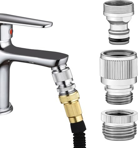 hsmhose Connecteur rapide de robinet d'évier, adaptateur de robinet pour connexion d'évier, tuyau de douche/tuyau d'arrosage, machine à laver, bain pour animaux domestiques, finition chromée, laiton