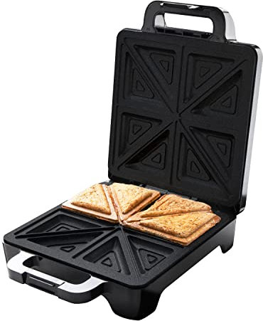 Quest 36119 Four Slice Deep Fill Sandwich Toaster/Non-Stick Coating/Auto Temperature Control/Cool Touch Handle/Locking Clip for Upright Storage/Stainless Steel / 1400W