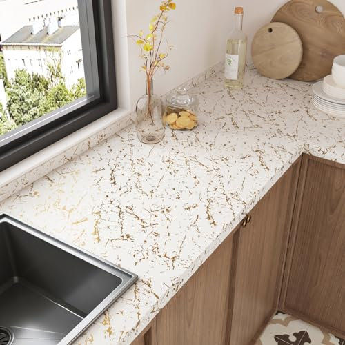HotDecor Klebefolie Möbel Marmoroptik Tapete Weiß Gold Selbstklebend 60cm X 300cm Arbeitsplatte Folie Küche Wand Tapeten Wohnzimmer Gold Marmor Folie für Möbel Küchenschränke Küchenfolie Selbstklebend