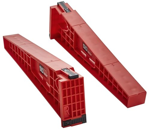 SOTECH 1 par de ayudas de montaje para guías de cajones (izquierda/derecha) 355 x 47,5 x 99,5 mm, rojo, ayuda de montaje para guías de extracción total, guías de extracción parcial