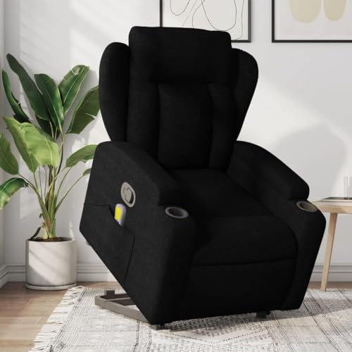 Homgoday Poltrona massaggiante con supporto per alzarsi, poltrona relax, poltrona per TV con funzione reclinabile, poltrona reclinabile, poltrona TV, per soggiorno, tessuto nero