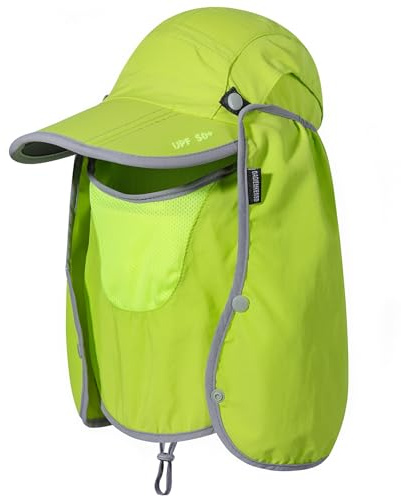GADIEMKENSD Foldable Fishing Sun Hat with Face Neck Cover UPF 50+ Sun Protection Cool Baseball Cap Adjustment Covering Removable Legion Hat for Fishing Gardening Hiking Working Bright Green