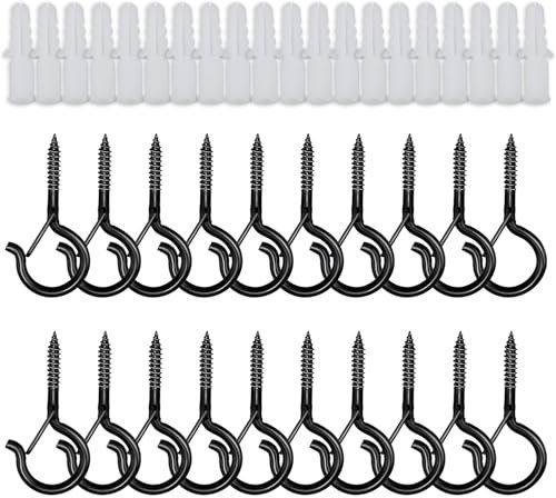 Fizzix 20pcs Screw Hooks with Safety Buckle - Rust Resistant Ceiling Hooks for Outdoor String Lights, Plants, and Decorations - Easy Installation, Durable for Home & Garden