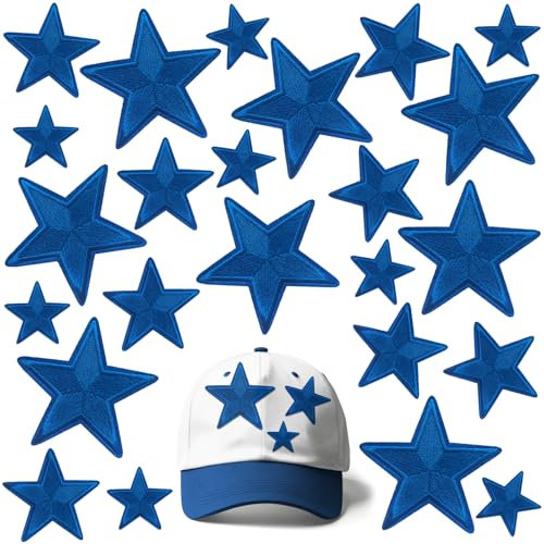 24 PCS Iron on Stars Patche for Clothes, Tote Bags, Hats, Sapphire Blue